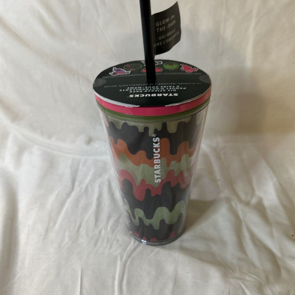 Starbucks 2023 Halloween Swirl 16 Oz Tumbler With Glow In The Dark Stickers New!